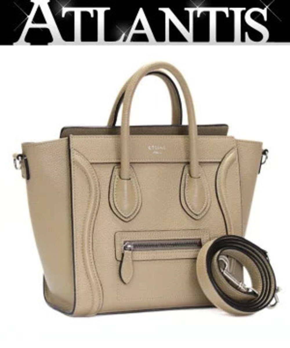 Celine Luggage Tote Shopper Bag Leather Beige Cream